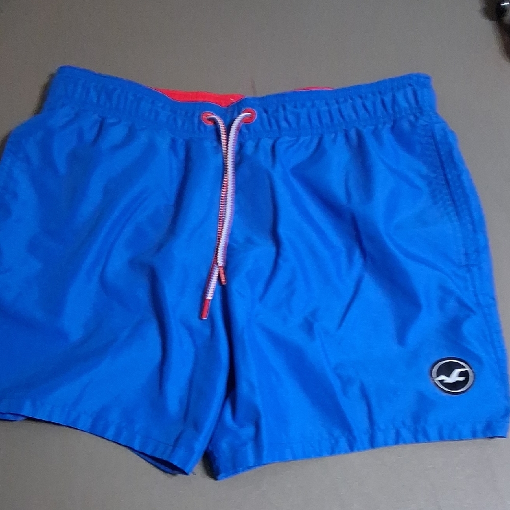 Hollister Bright Blue Swim Trunks with Red Accents Size M